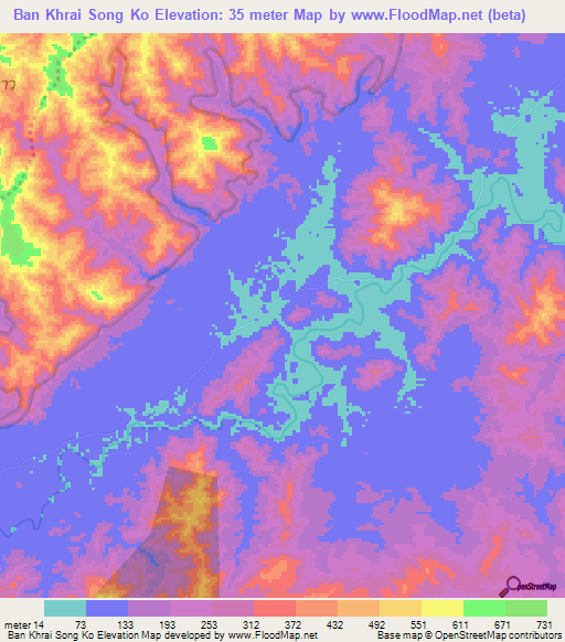 Ban Khrai Song Ko,Thailand Elevation Map