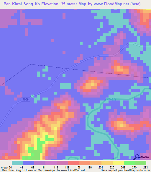 Ban Khrai Song Ko,Thailand Elevation Map