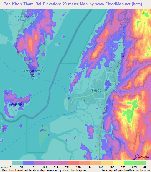 Ban Khon Tham Rai,Thailand Elevation Map