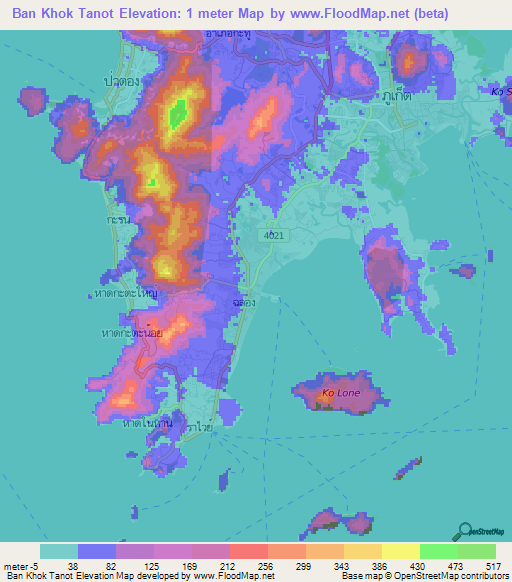 Ban Khok Tanot,Thailand Elevation Map
