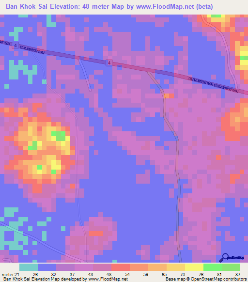 Ban Khok Sai,Thailand Elevation Map