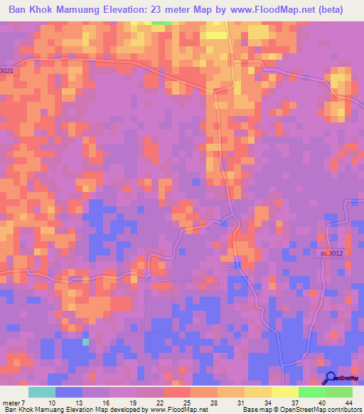 Ban Khok Mamuang,Thailand Elevation Map