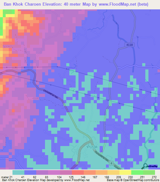 Ban Khok Charoen,Thailand Elevation Map