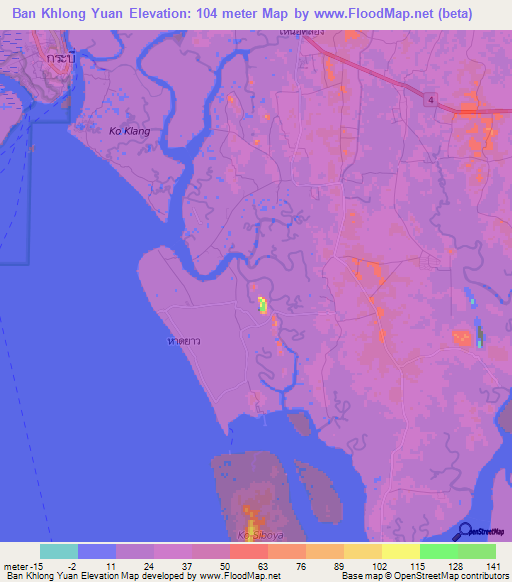 Ban Khlong Yuan,Thailand Elevation Map