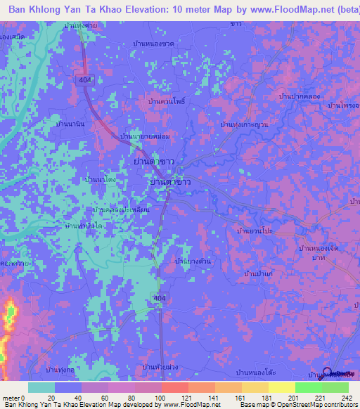 Ban Khlong Yan Ta Khao,Thailand Elevation Map