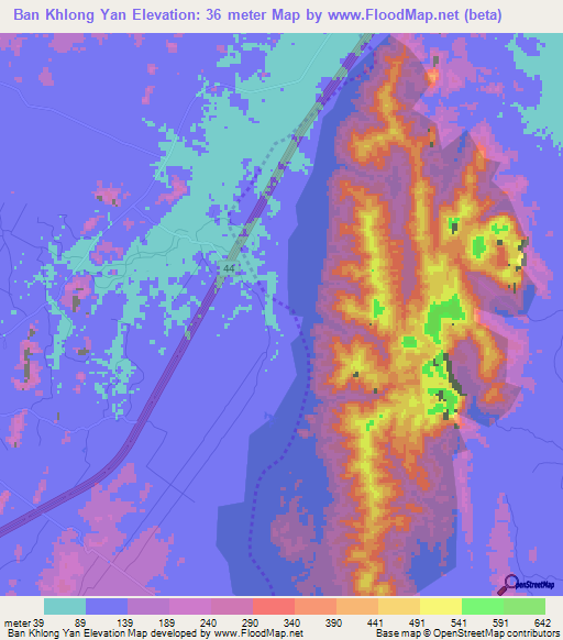 Ban Khlong Yan,Thailand Elevation Map