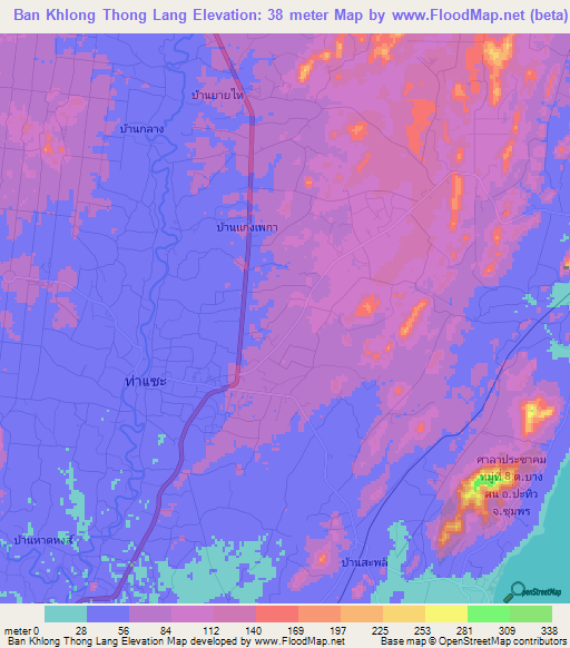 Ban Khlong Thong Lang,Thailand Elevation Map