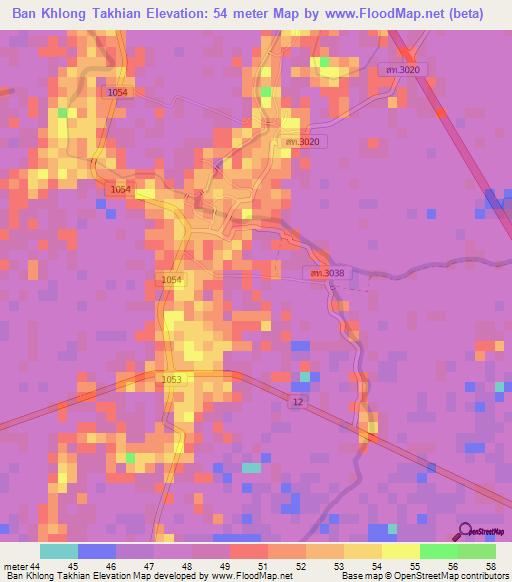 Ban Khlong Takhian,Thailand Elevation Map