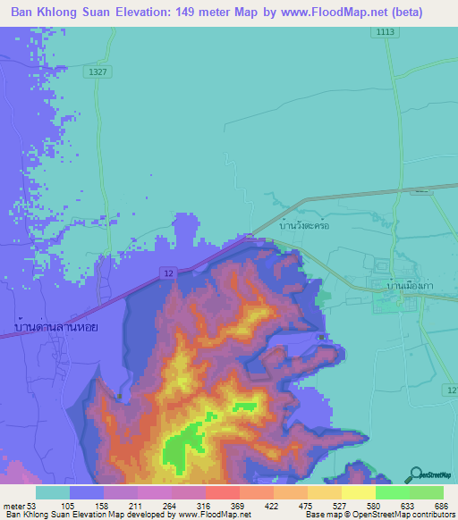 Ban Khlong Suan,Thailand Elevation Map