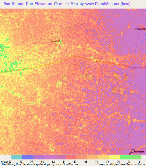Ban Khlong Rua,Thailand Elevation Map