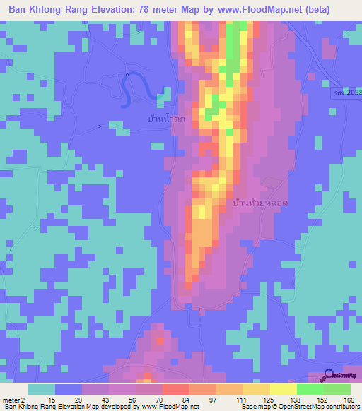Ban Khlong Rang,Thailand Elevation Map