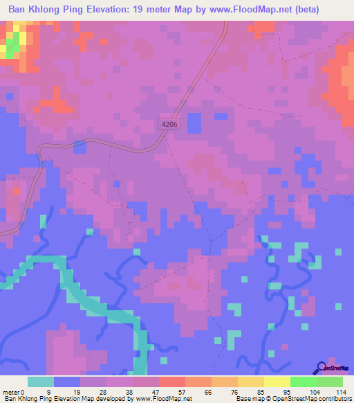 Ban Khlong Ping,Thailand Elevation Map