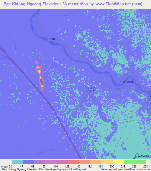 Ban Khlong Ngaeng,Thailand Elevation Map