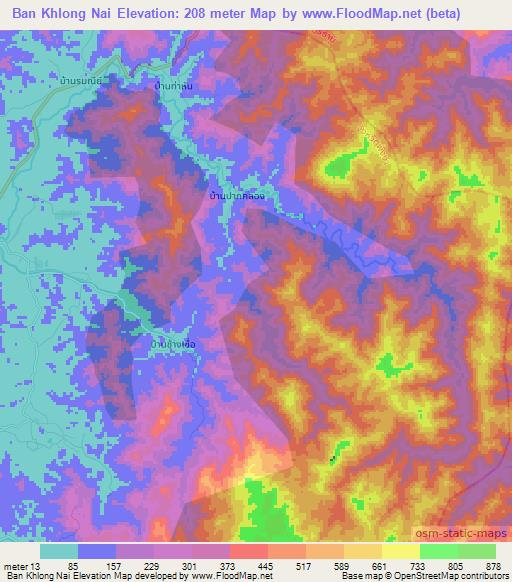 Ban Khlong Nai,Thailand Elevation Map