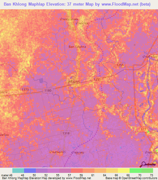 Ban Khlong Maphlap,Thailand Elevation Map