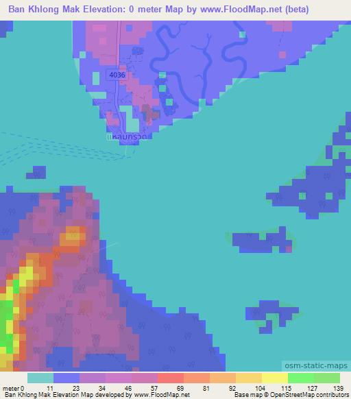 Ban Khlong Mak,Thailand Elevation Map