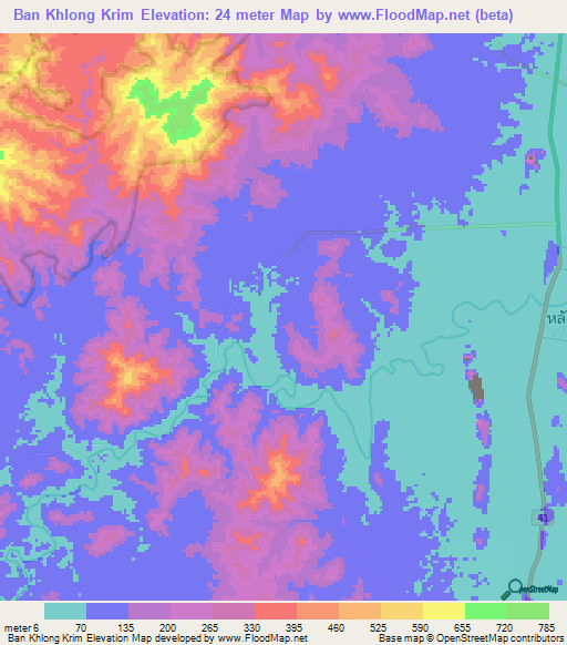 Ban Khlong Krim,Thailand Elevation Map