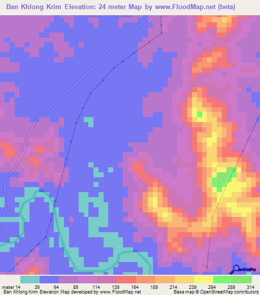 Ban Khlong Krim,Thailand Elevation Map