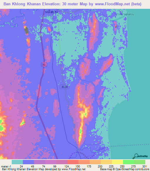 Ban Khlong Khanan,Thailand Elevation Map