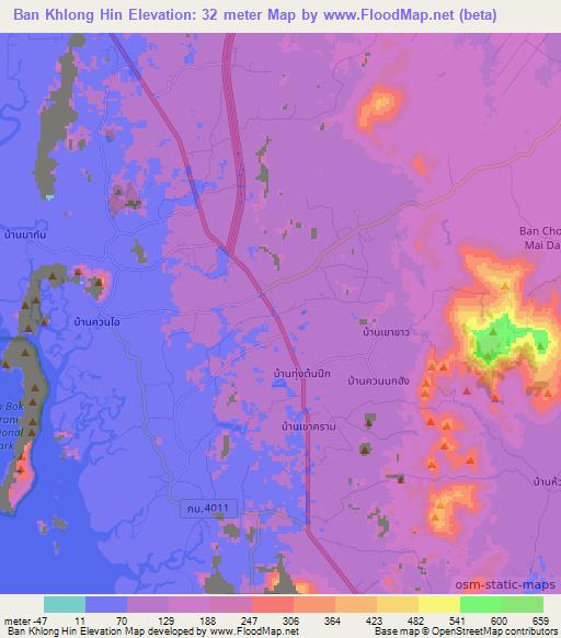 Ban Khlong Hin,Thailand Elevation Map