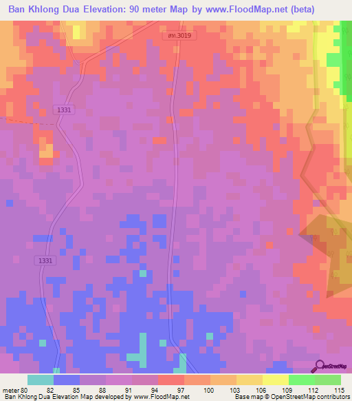 Ban Khlong Dua,Thailand Elevation Map