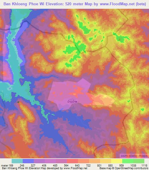 Ban Khloeng Phoe Wi,Thailand Elevation Map