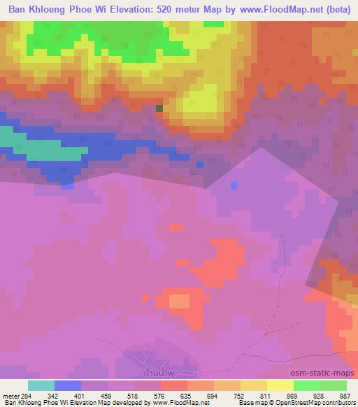 Ban Khloeng Phoe Wi,Thailand Elevation Map