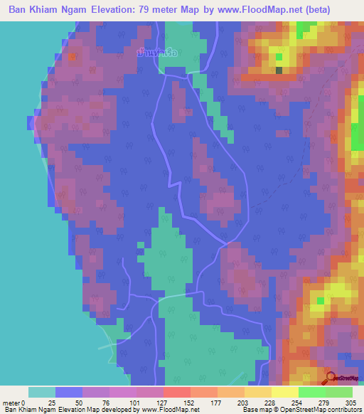 Ban Khiam Ngam,Thailand Elevation Map