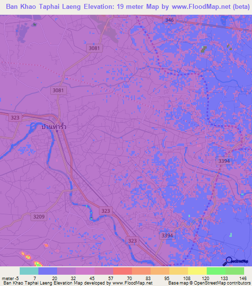 Ban Khao Taphai Laeng,Thailand Elevation Map