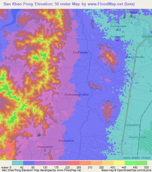 Ban Khao Pong,Thailand Elevation Map