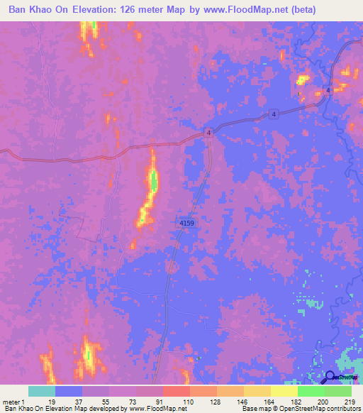 Ban Khao On,Thailand Elevation Map