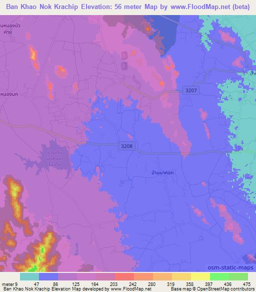 Ban Khao Nok Krachip,Thailand Elevation Map