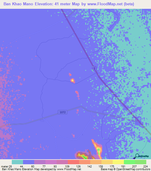 Ban Khao Mano,Thailand Elevation Map