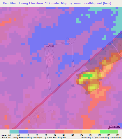 Ban Khao Laeng,Thailand Elevation Map