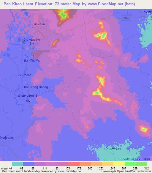 Ban Khao Laem,Thailand Elevation Map