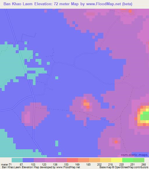 Ban Khao Laem,Thailand Elevation Map