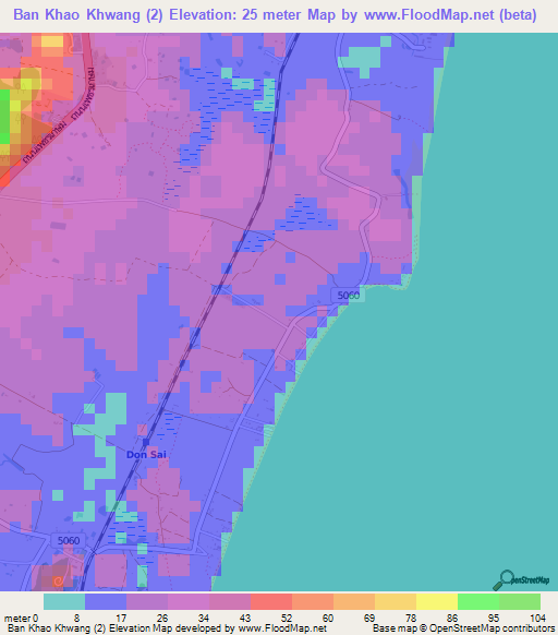 Ban Khao Khwang (2),Thailand Elevation Map