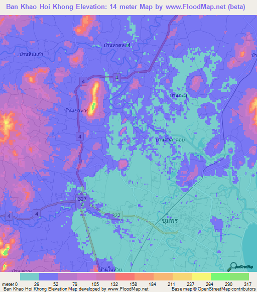 Ban Khao Hoi Khong,Thailand Elevation Map