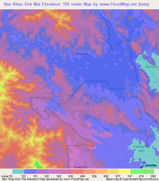 Ban Khao Dok Mai,Thailand Elevation Map