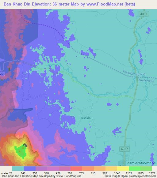 Ban Khao Din,Thailand Elevation Map