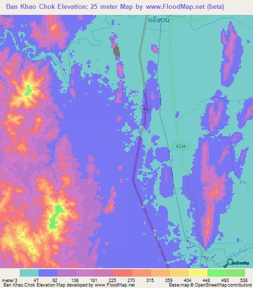 Ban Khao Chok,Thailand Elevation Map