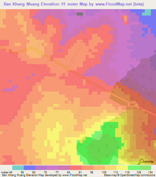Ban Khang Muang,Thailand Elevation Map
