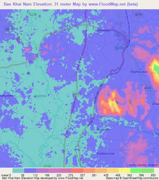 Ban Khai Nam,Thailand Elevation Map