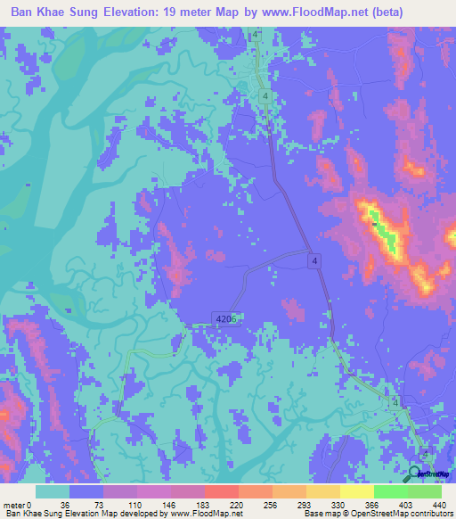 Ban Khae Sung,Thailand Elevation Map