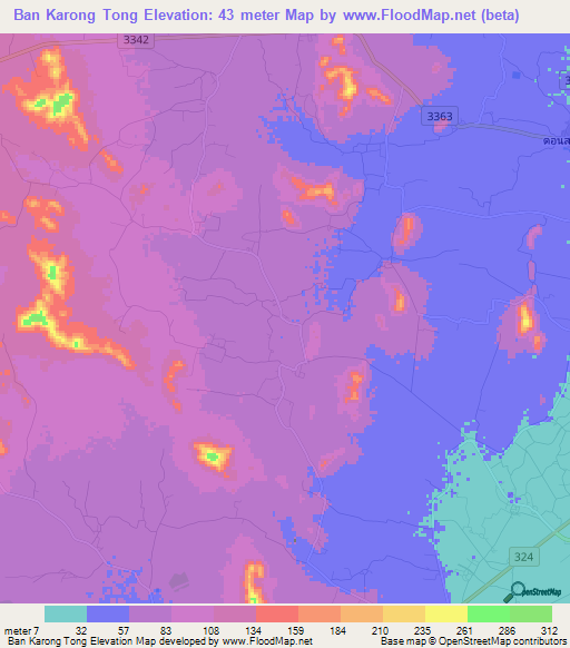 Ban Karong Tong,Thailand Elevation Map