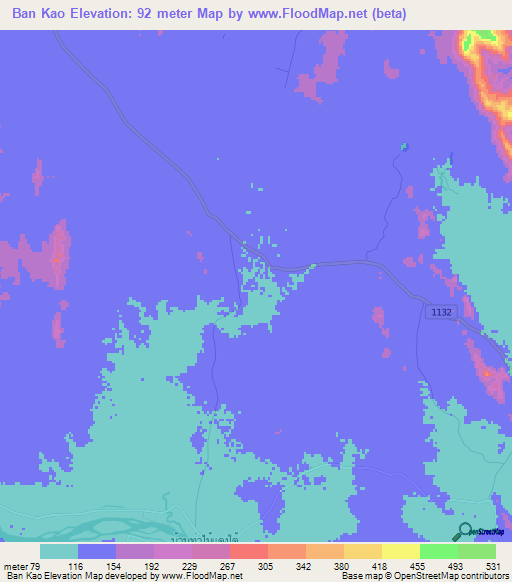 Ban Kao,Thailand Elevation Map