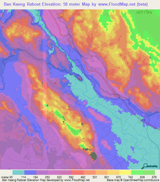 Ban Kaeng Raboet,Thailand Elevation Map