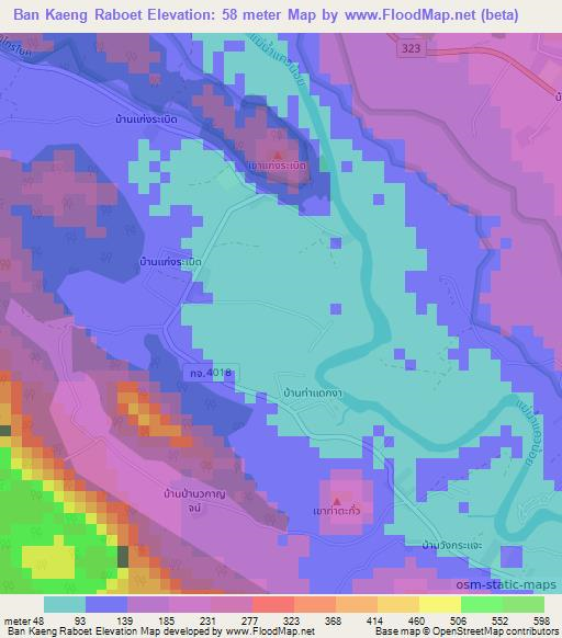 Ban Kaeng Raboet,Thailand Elevation Map
