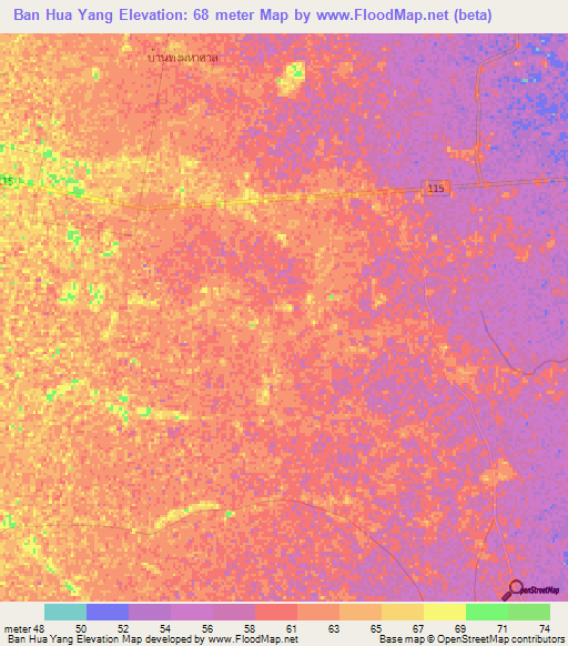 Ban Hua Yang,Thailand Elevation Map