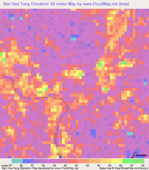 Ban Hua Yang,Thailand Elevation Map